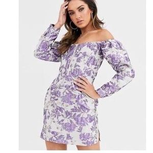 NWT {Missguided Brand} Embroidered Jacquard Bardot Mini Dress Size 8